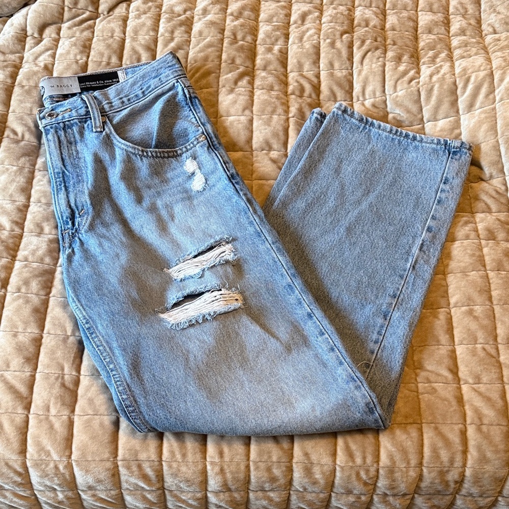 Levi's Sky Blue Distressed Flare Jeans